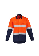 Mens Orange Flame Hi Vis Open Front Spliced Shirt - Hoop Taped-ZW140-syzmik